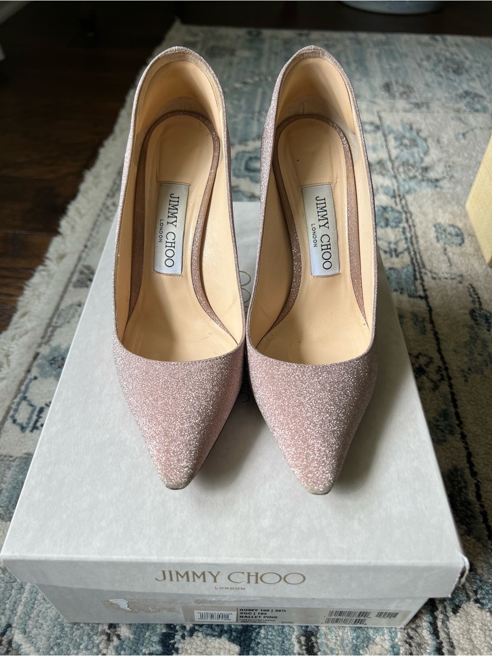 Jimmy Choo Pink Glitter Pointed Pumps